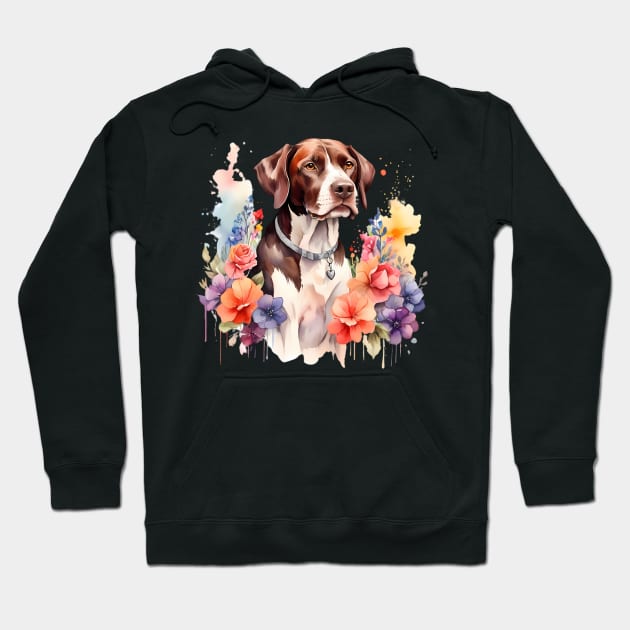 A pointer dog decorated with beautiful watercolor flowers Hoodie by CreativeSparkzz